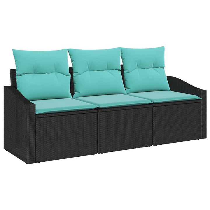Sofa Sæt med pude 3 pcs Sort polyrattan