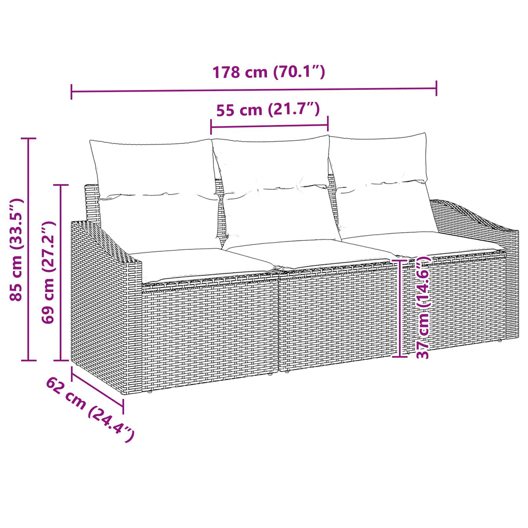 Sofa Sæt med pude 3 pcs Sort polyrattan