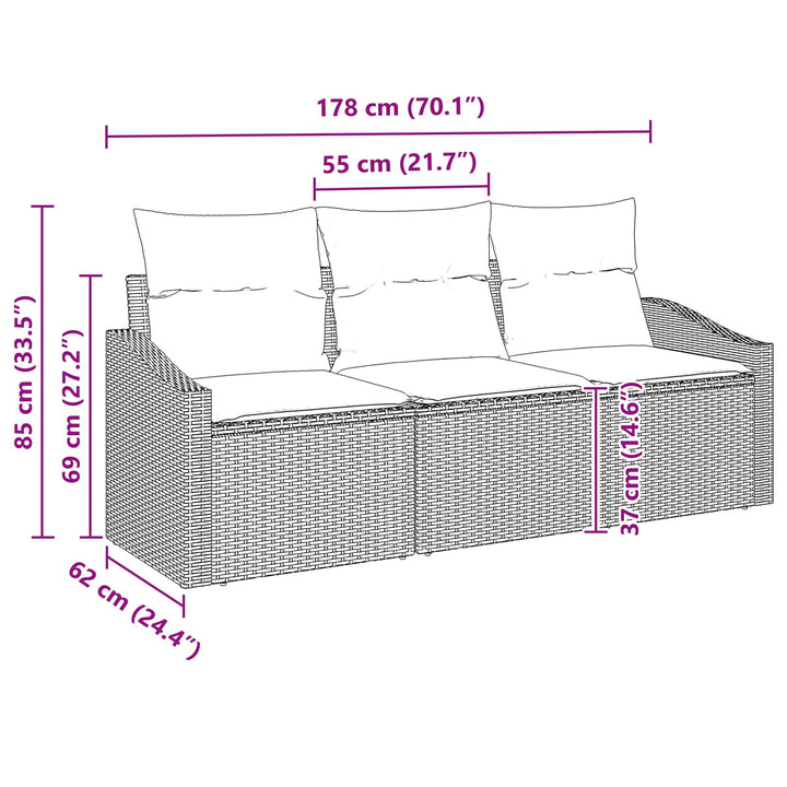 Sofa Sæt med pude 3 pcs Sort polyrattan