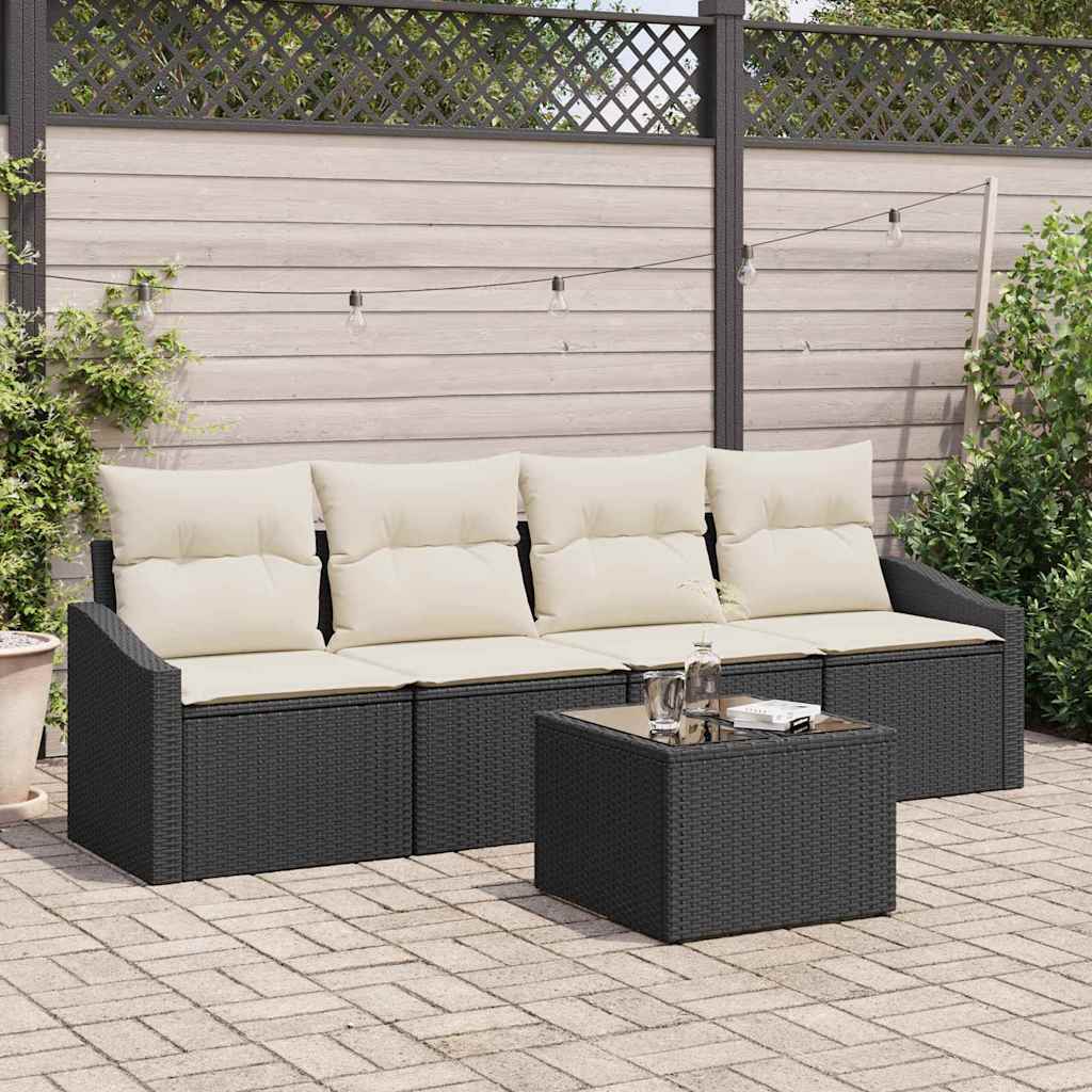Sofa Sæt med pude med pude 5 pcs Sort og Cream polyrattan