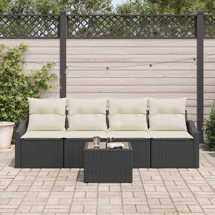 Sofa Sæt med pude med pude 5 pcs Sort og Cream polyrattan