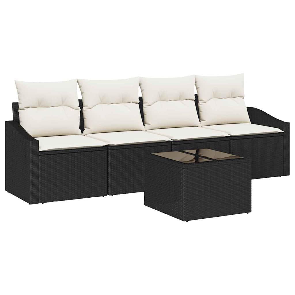 Sofa Sæt med pude med pude 5 pcs Sort og Cream polyrattan