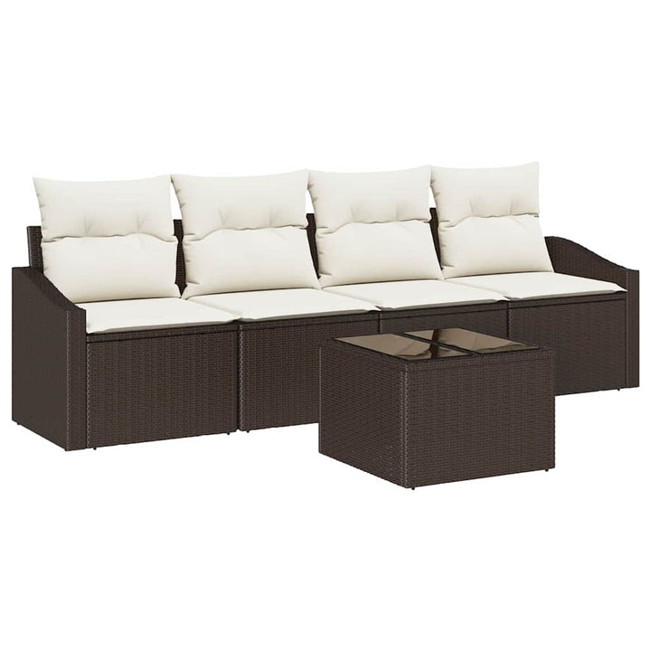 Sofa Sæt med pude med pude 5 pcs Brun og Creme polyrattan