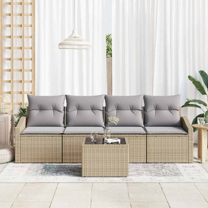 Sofa Sæt med pude med pude 5 pcs Beige og lys grå polyrattan