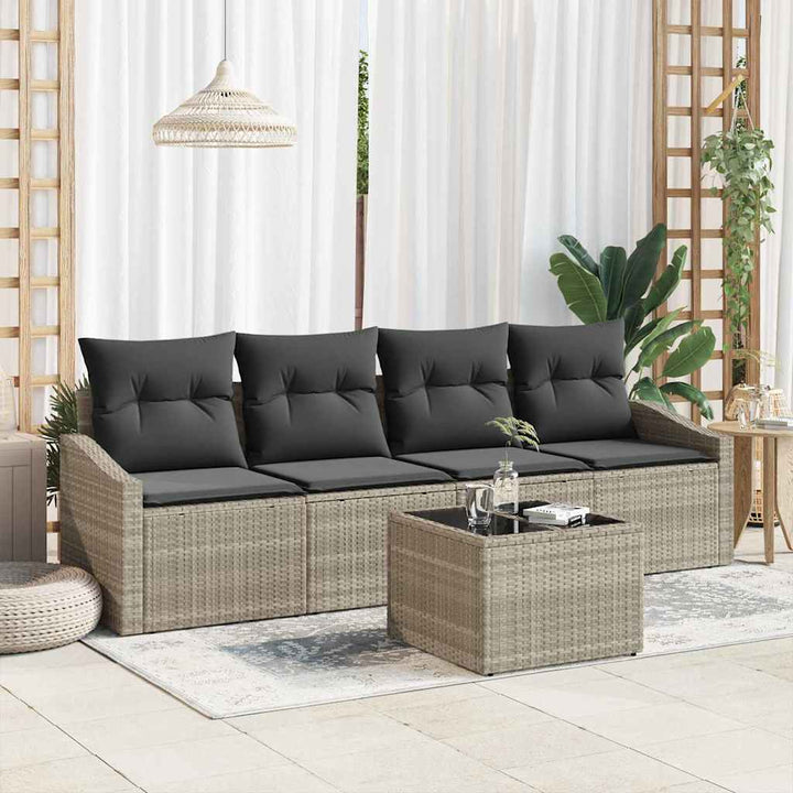 Sofa Sæt med pude med pude 5 pcs Lysegrå polyrattan