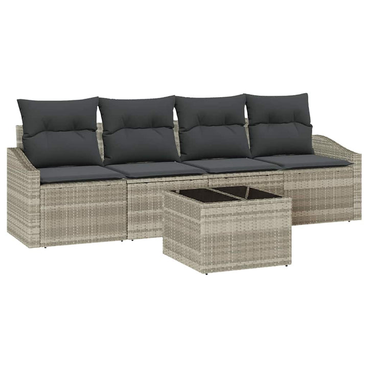 Sofa Sæt med pude med pude 5 pcs Lysegrå polyrattan