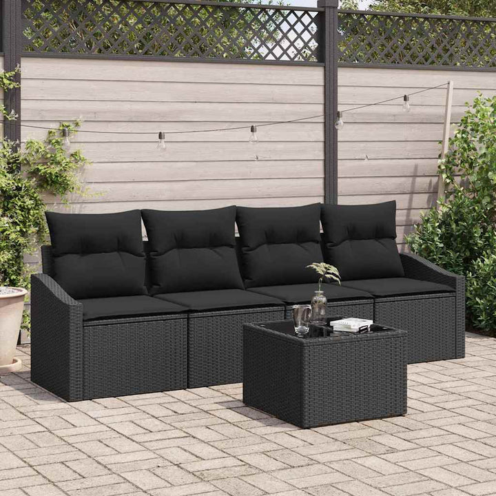 Sofa Sæt med pude med pude 5 pcs Sort polyrattan
