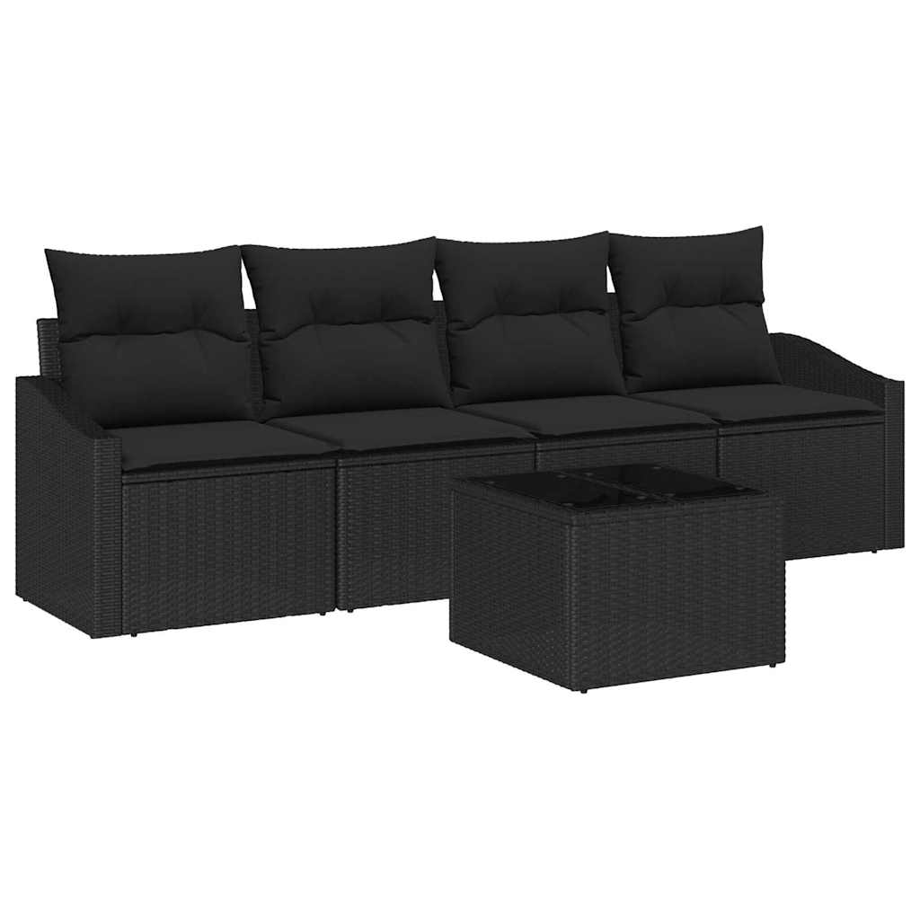 Sofa Sæt med pude med pude 5 pcs Sort polyrattan
