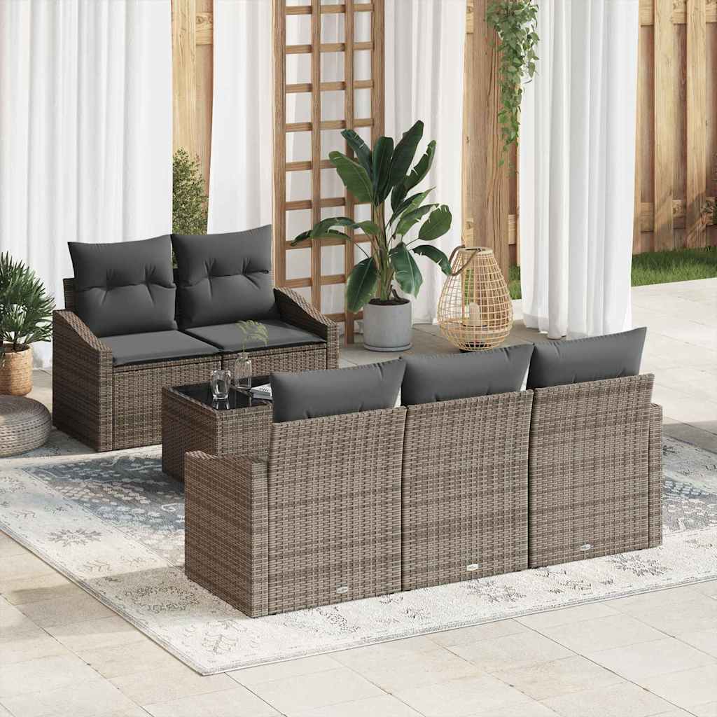 Sofa Sæt med pude med pude 6 pcs Grå polyrattan