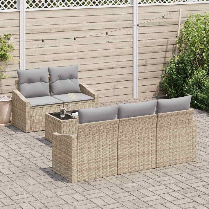 Sofa Sæt med pude med pude 6 pcs Beige og lys grå polyrattan