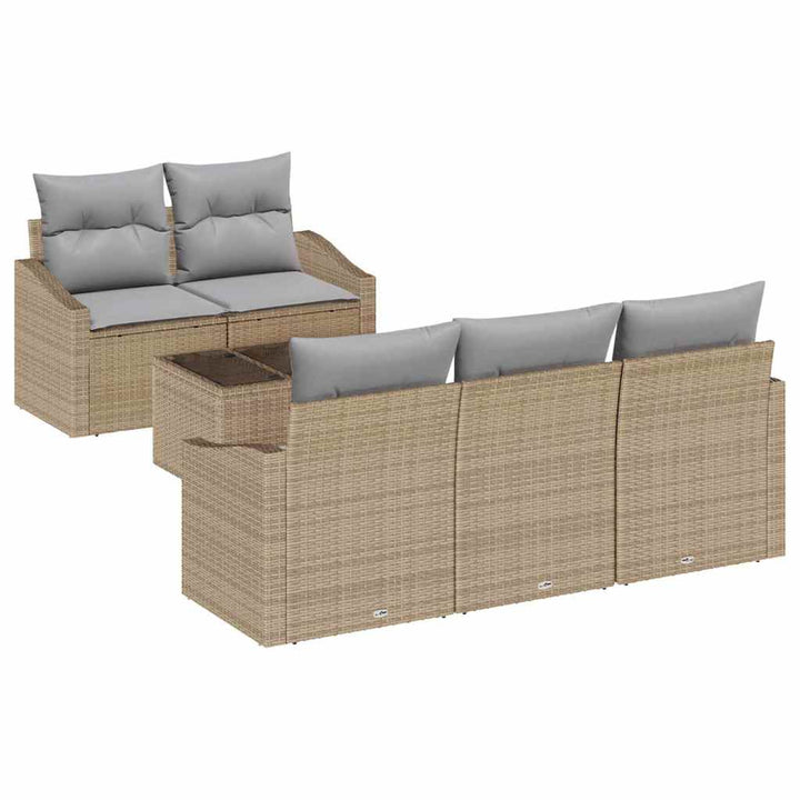 Sofa Sæt med pude med pude 6 pcs Beige og lys grå polyrattan