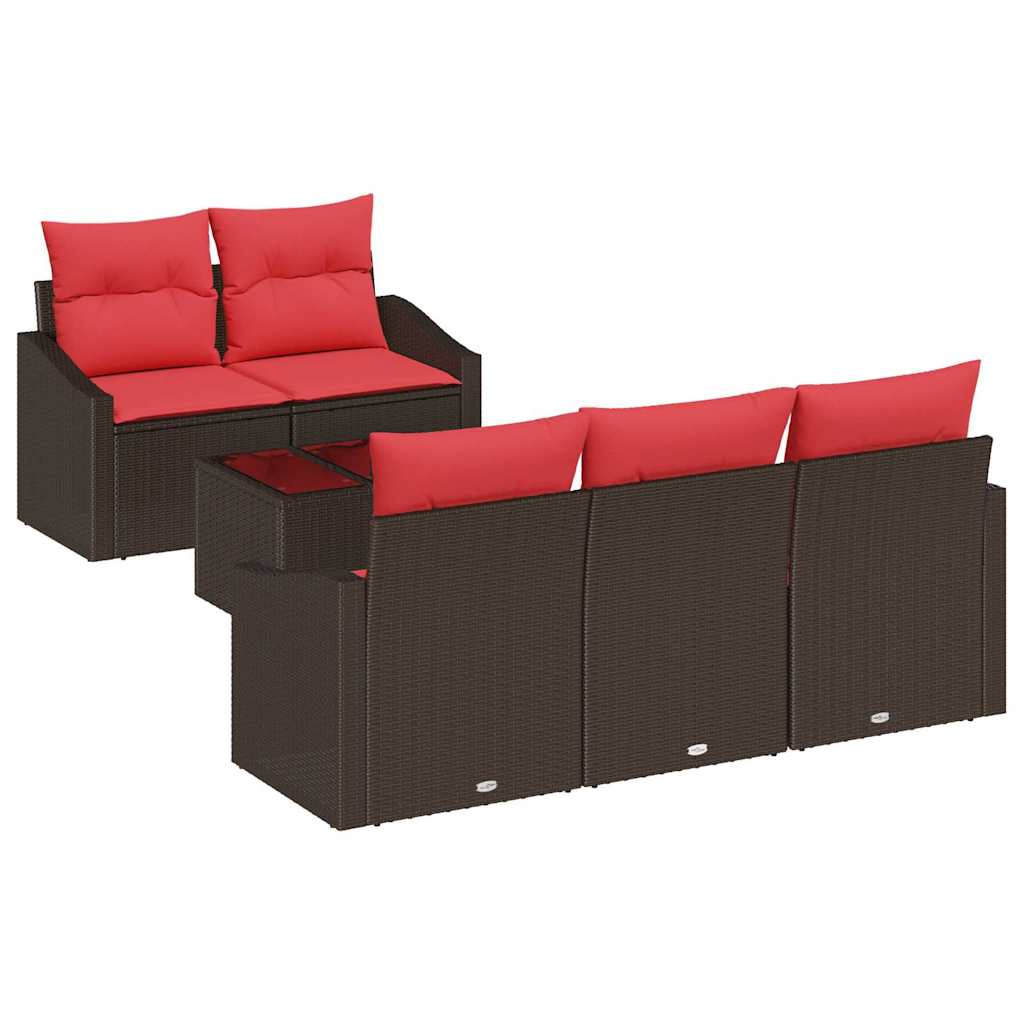 Sofa Sæt 6 stk. 3-Antal sæder Brun og Rød polyrattan