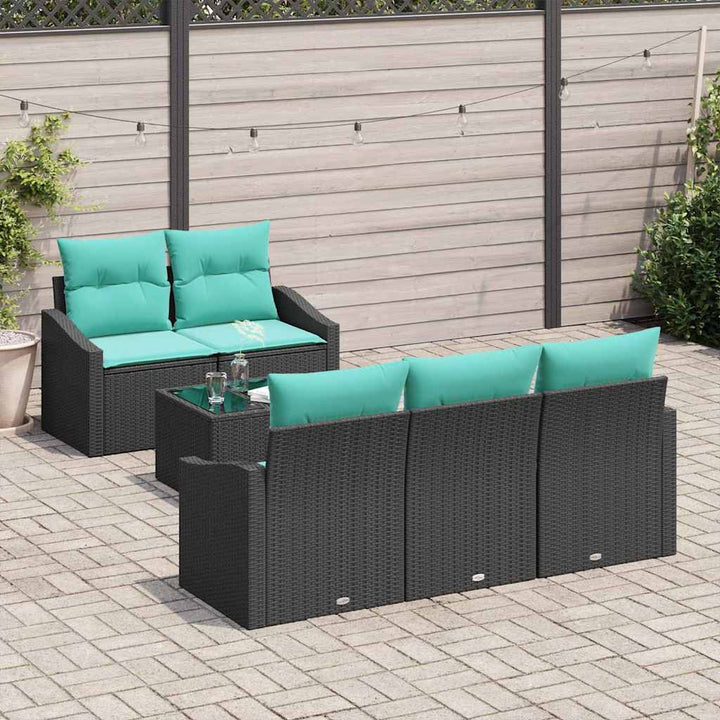 Sofa Sæt med pude med pude 6 pcs Sort og Turkis polyrattan