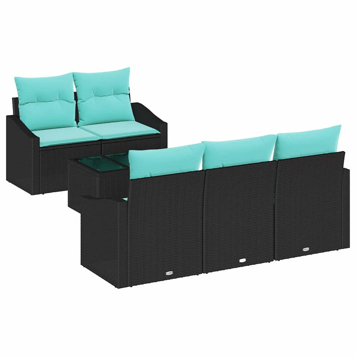 Sofa Sæt med pude med pude 6 pcs Sort og Turkis polyrattan