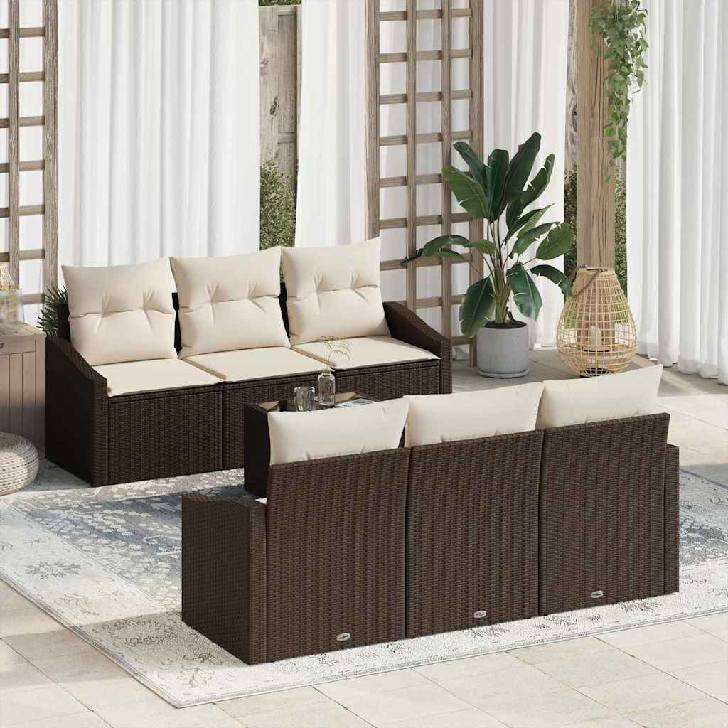 Sofa Sæt med pude med pude 7 pcs Brun og Creme polyrattan
