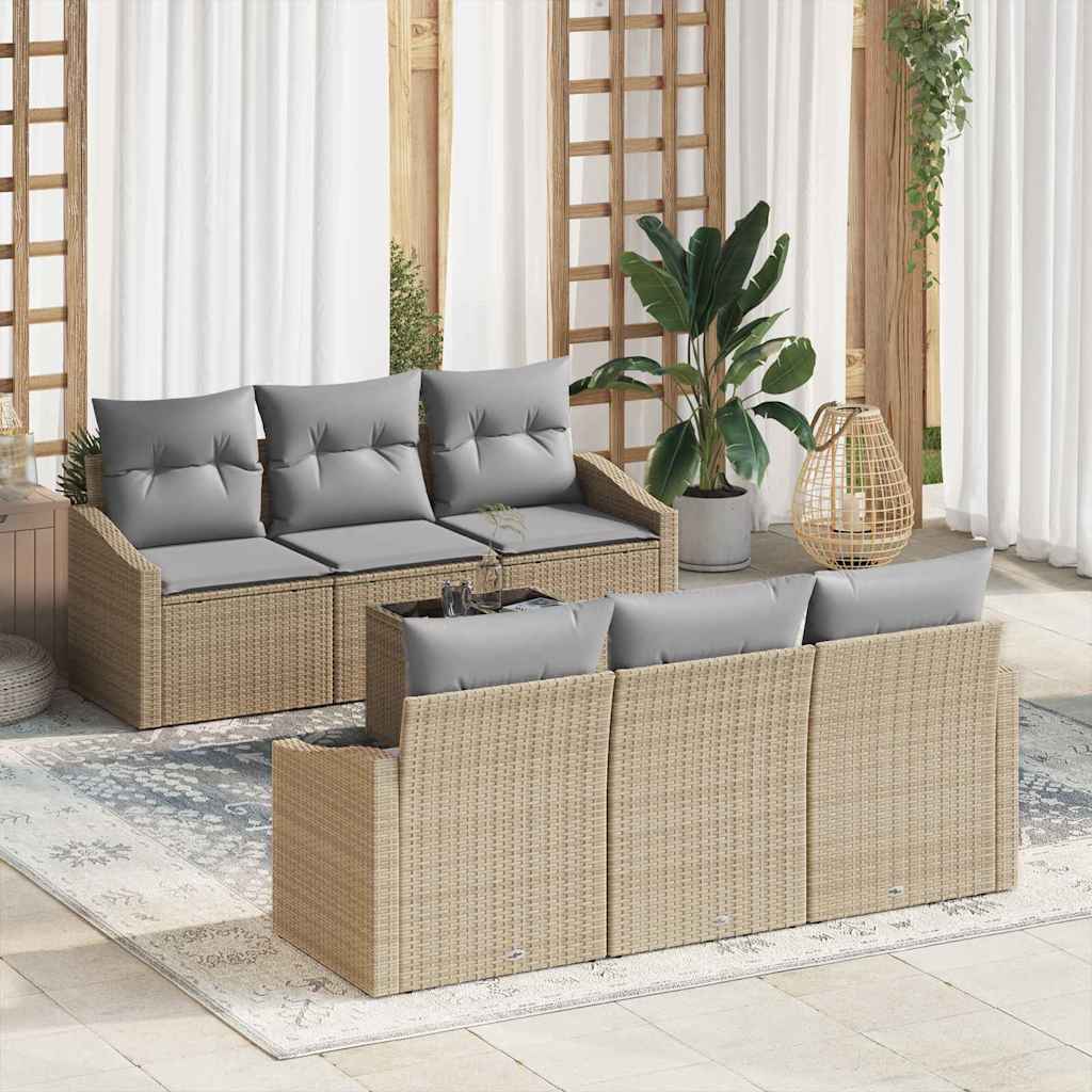 Sofa Sæt med pude med pude 7 pcs Beige og lys grå polyrattan