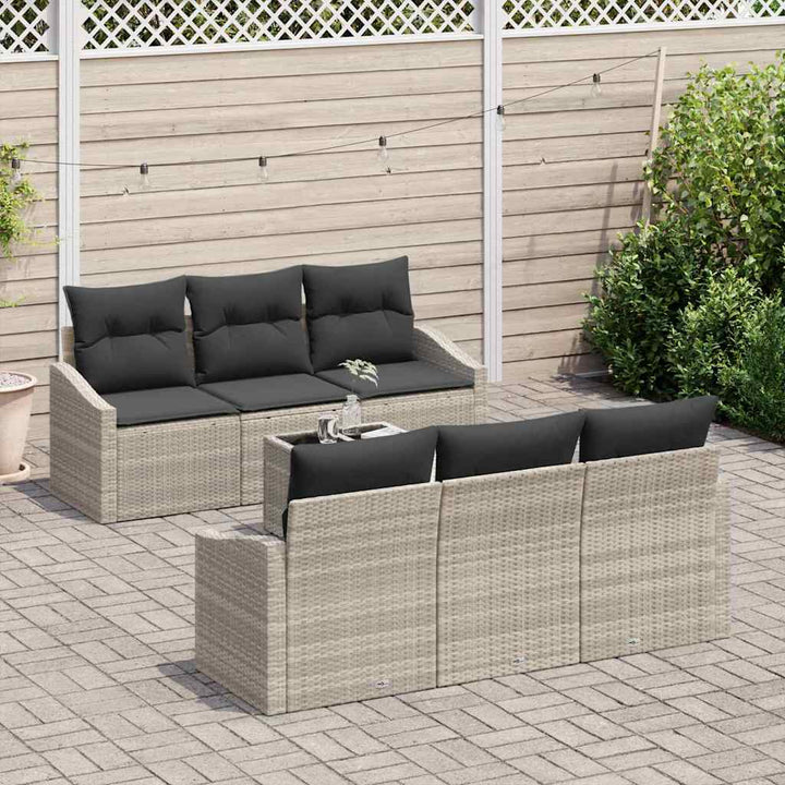 Sofa Sæt med pude med pude 7 pcs Lysegrå polyrattan