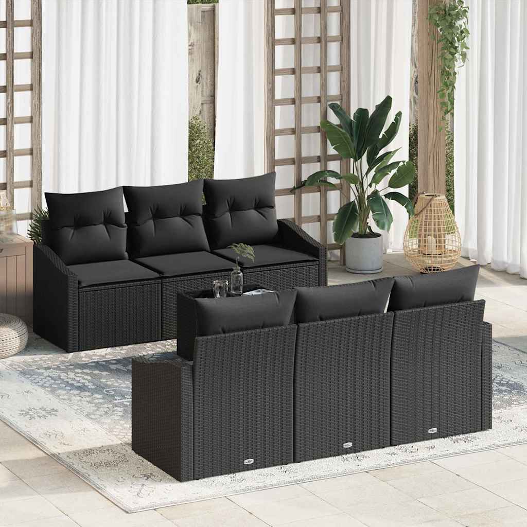 Sofa Sæt med pude med pude 7 pcs Sort polyrattan