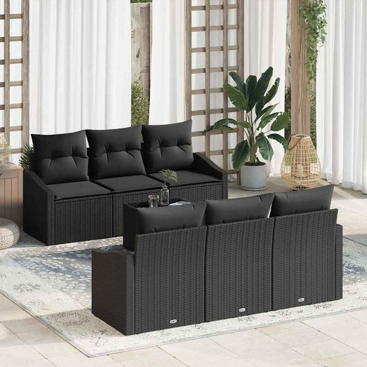 Sofa Sæt med pude med pude 7 pcs Sort polyrattan