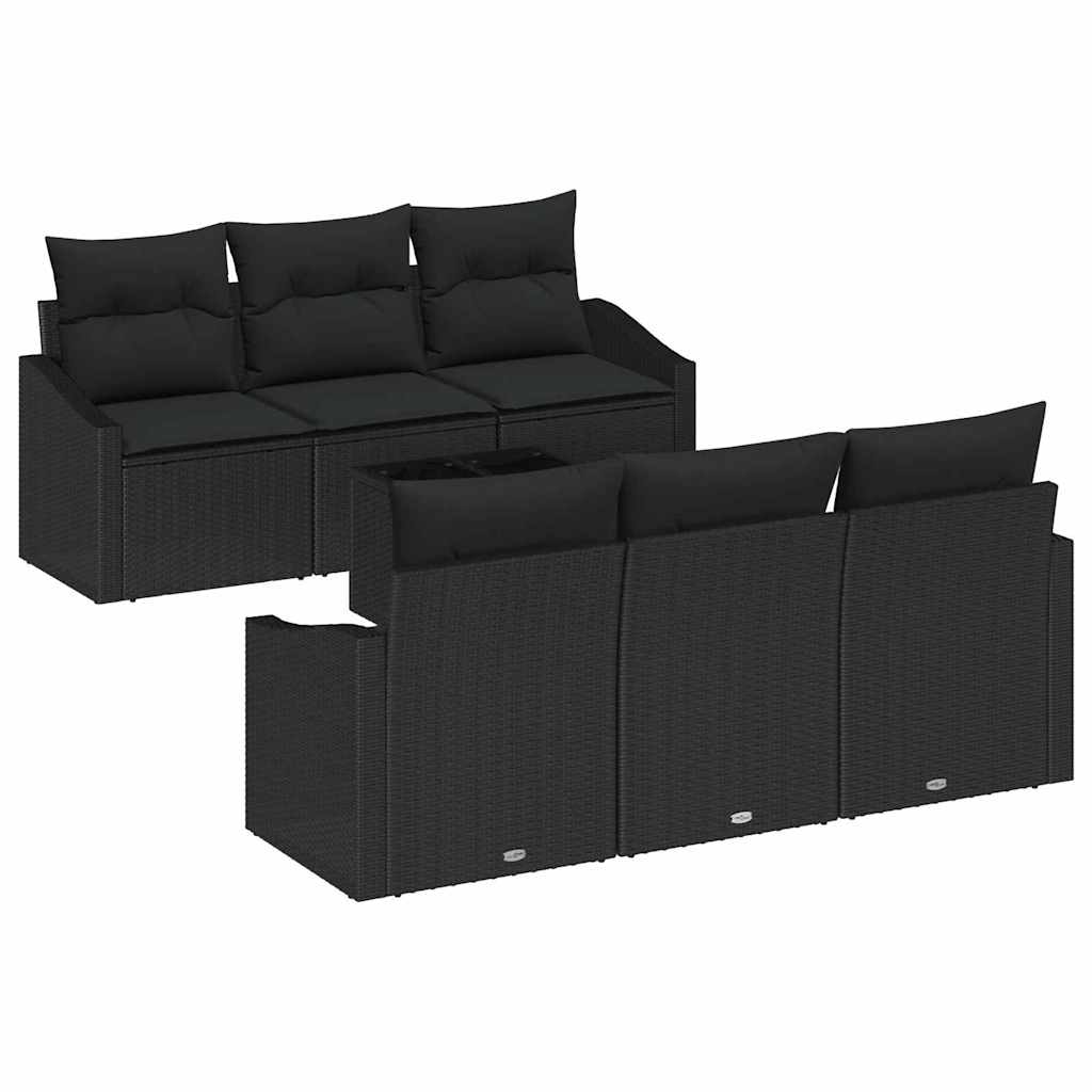 Sofa Sæt med pude med pude 7 pcs Sort polyrattan