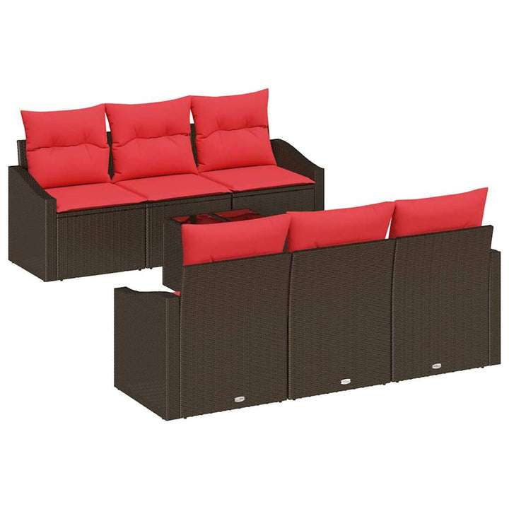 Sofa Sæt 7 stk. 3-Antal sæder Brun og Rød polyrattan