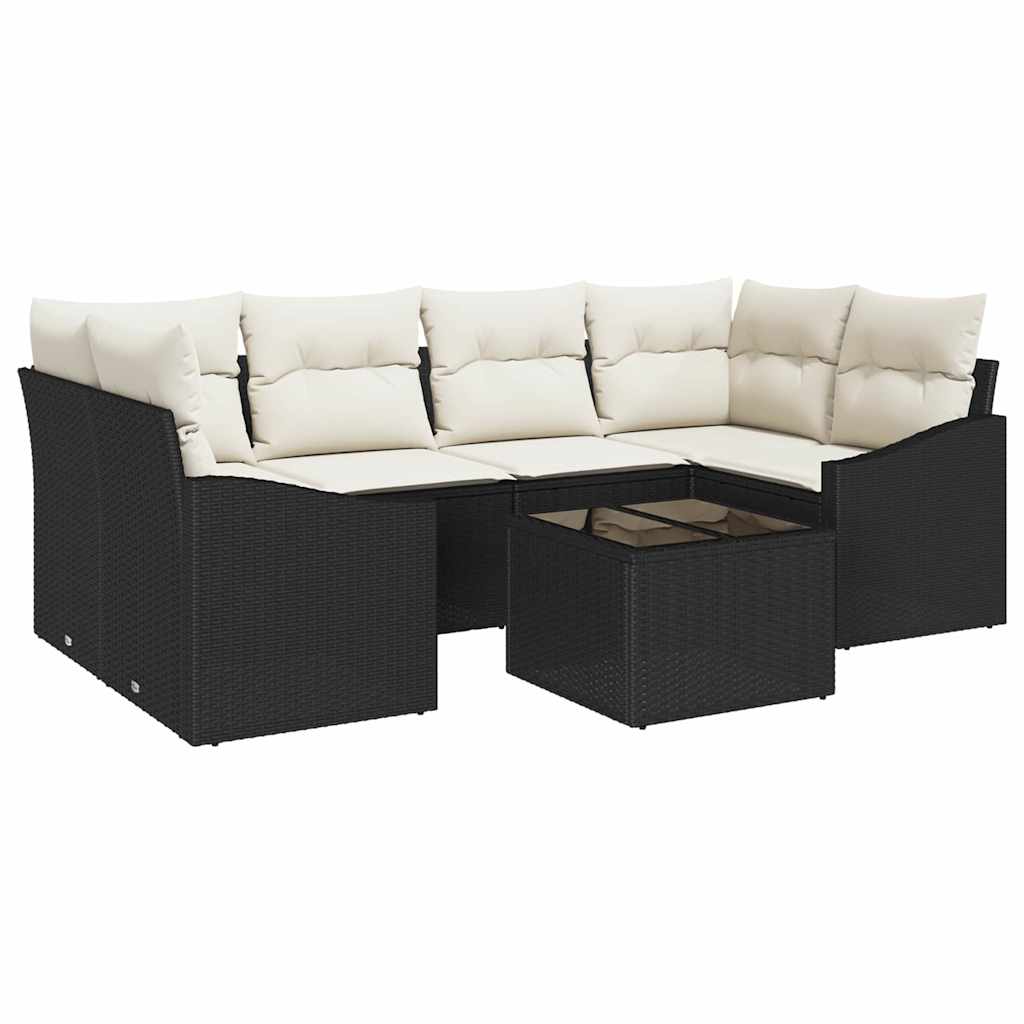 Sofa Sæt med pude med pude 7 pcs Sort og Cream polyrattan