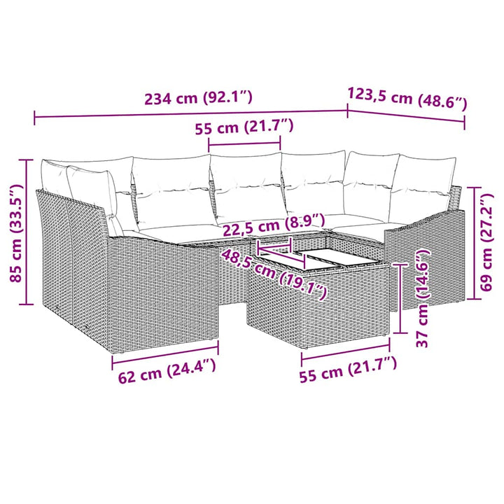 Sofa Sæt med pude med pude 7 pcs Sort og Cream polyrattan