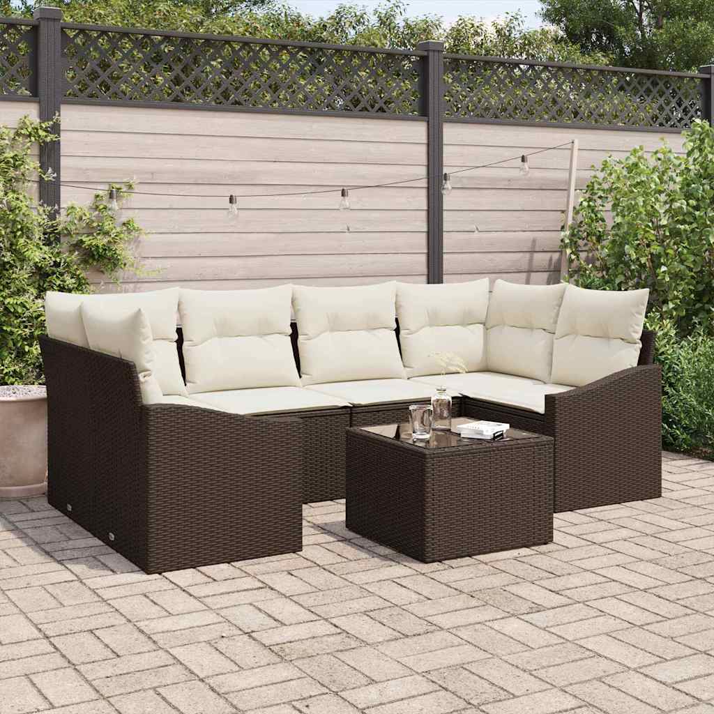 Sofa Sæt med pude med pude 7 pcs Brun og Creme polyrattan