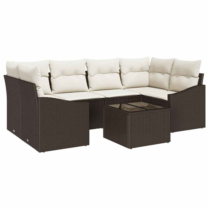 Sofa Sæt med pude med pude 7 pcs Brun og Creme polyrattan