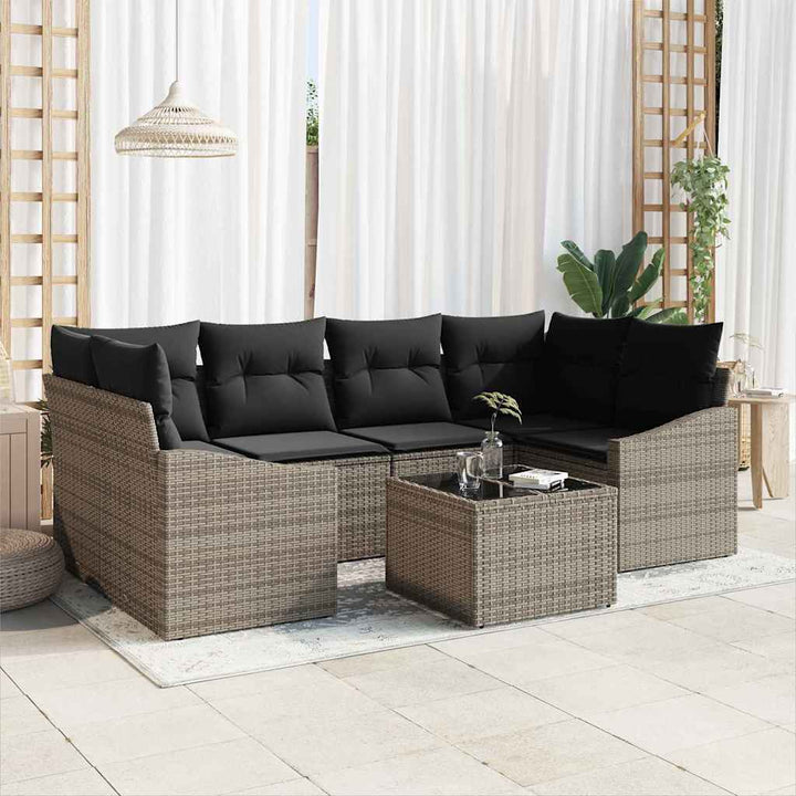 Sofa Sæt med pude med pude 7 pcs Grå polyrattan