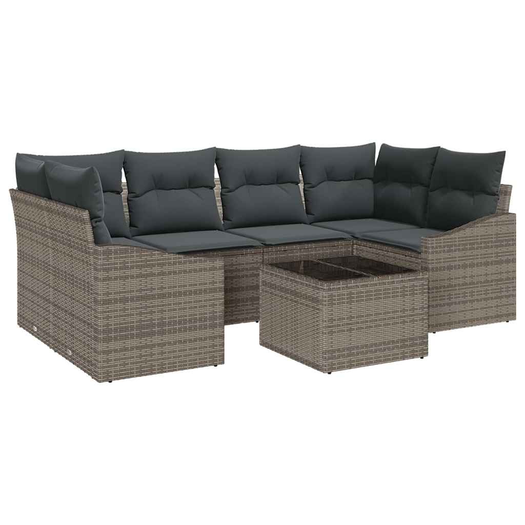 Sofa Sæt med pude med pude 7 pcs Grå polyrattan