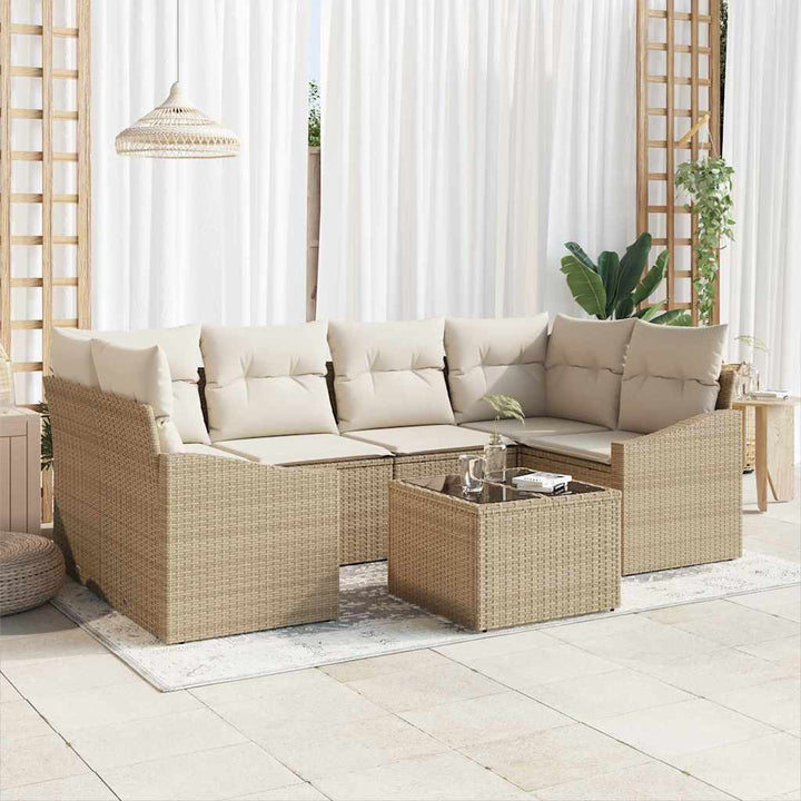 Sofa Sæt med pude med pude 7 pcs Beige og creme polyrattan