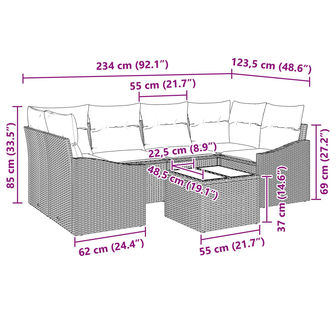 Sofa Sæt 7 stk. 3-Antal sæder Brun og Rød polyrattan