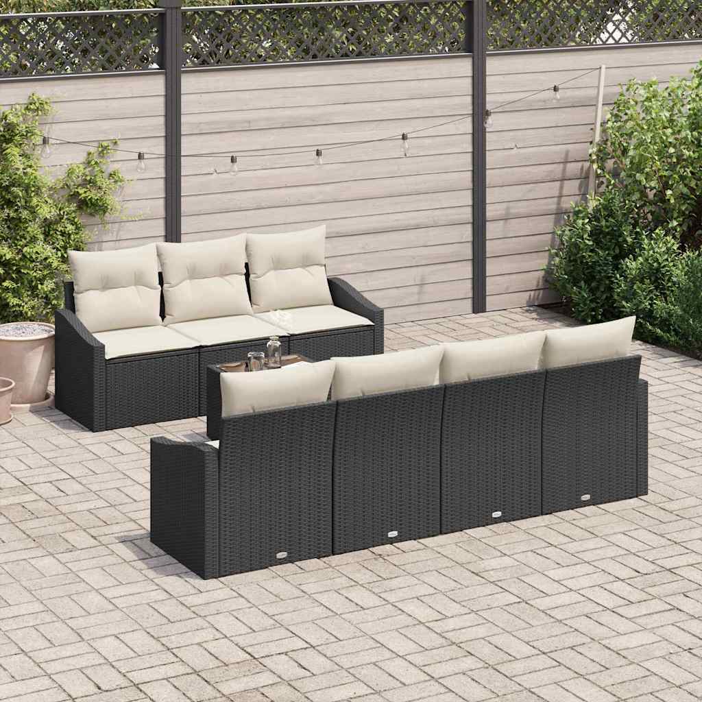 Sofa Sæt med pude med pude 8 pcs Sort og Cream polyrattan