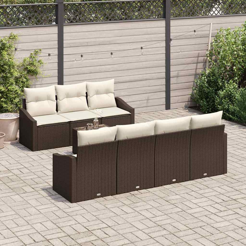 Sofa Sæt med pude med pude 8 pcs Brun og Creme polyrattan
