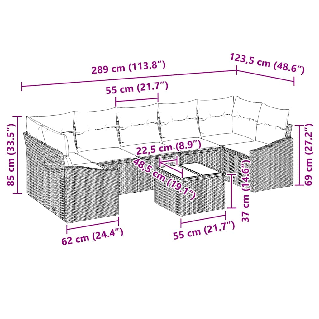 Sofa Sæt med pude Sort og Cream 55 x 55 x 37 cm polyrattan