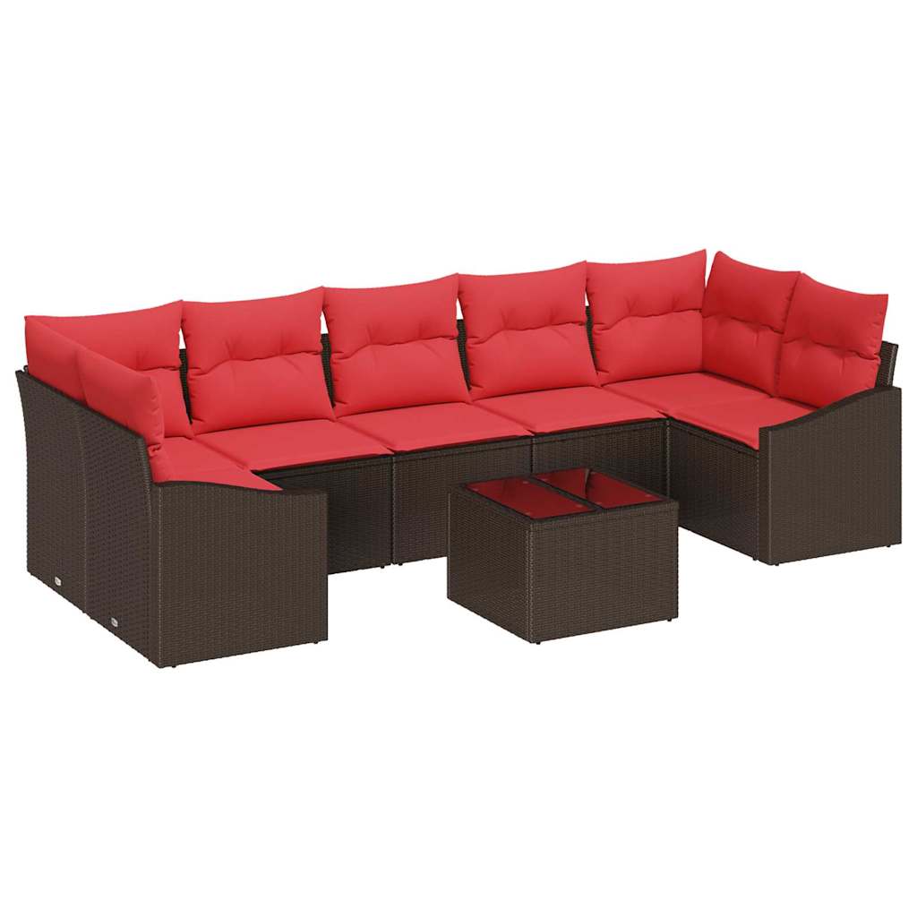 Sofa Sæt 8 stk. 7-Antal sæder Brun og Rød polyrattan