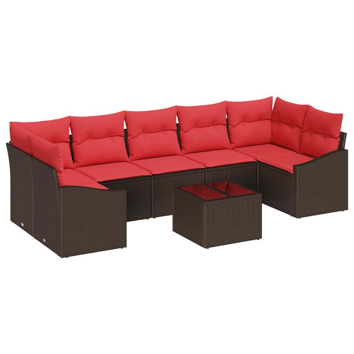 Sofa Sæt 8 stk. 7-Antal sæder Brun og Rød polyrattan