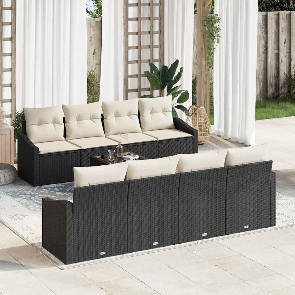 Sofa Sæt med pude med pude 9 pcs Sort og Cream polyrattan