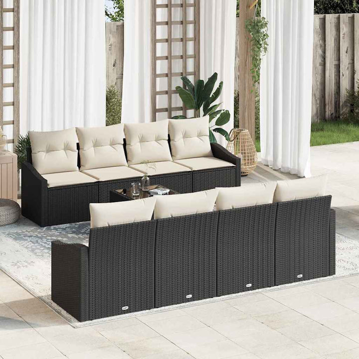 Sofa Sæt med pude med pude 9 pcs Sort og Cream polyrattan