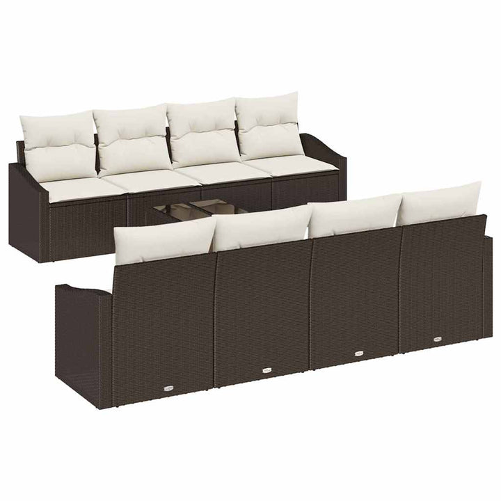 Sofa Sæt med pude med pude 9 pcs Brun og Creme polyrattan