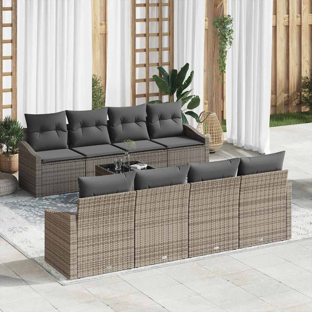 Sofa Sæt med pude med pude 9 pcs Grå polyrattan