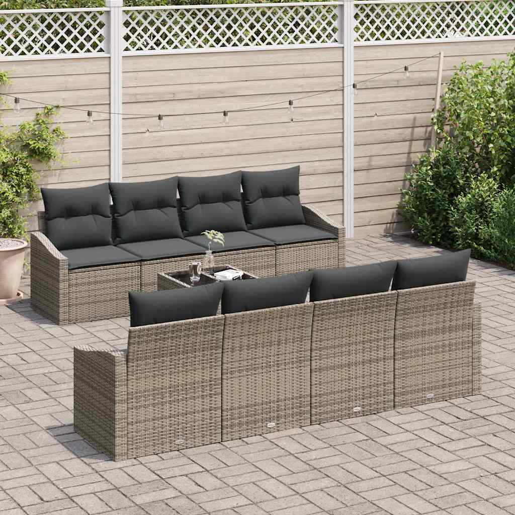 Sofa Sæt med pude med pude 9 pcs Grå polyrattan