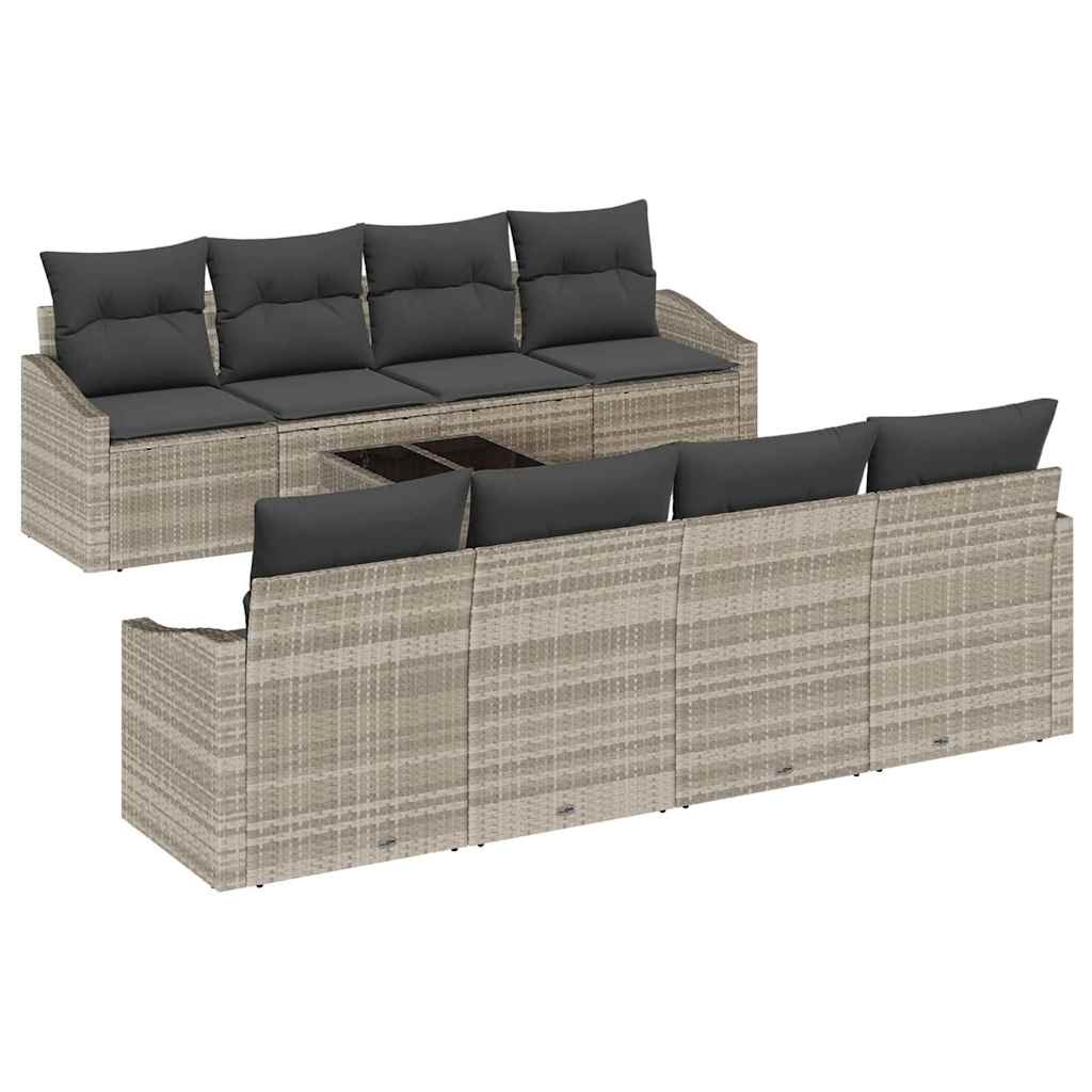 Sofa Sæt med pude med pude 9 pcs Lysegrå polyrattan