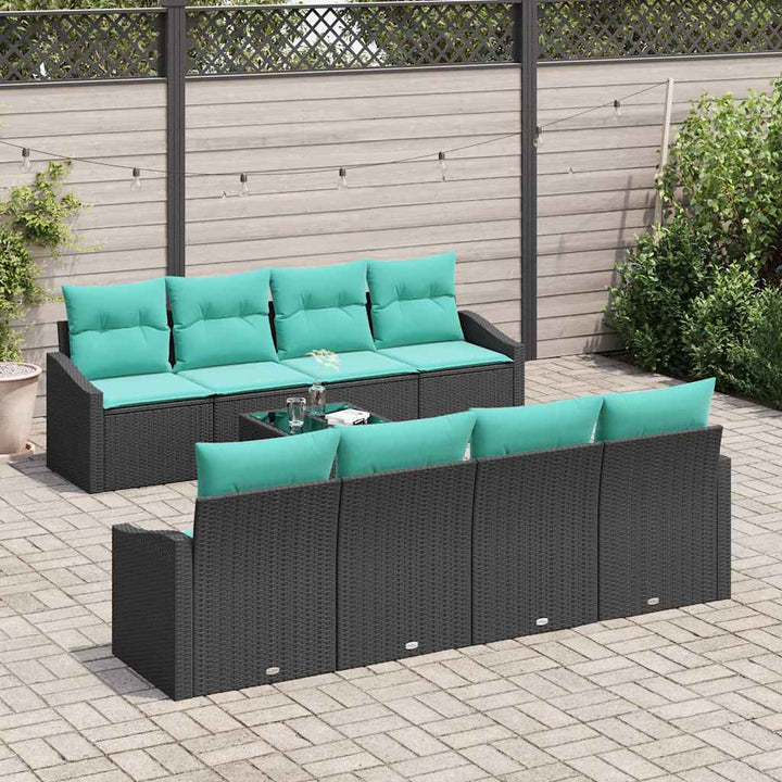 Sofa Sæt med pude med pude 9 pcs Sort og Turkis polyrattan