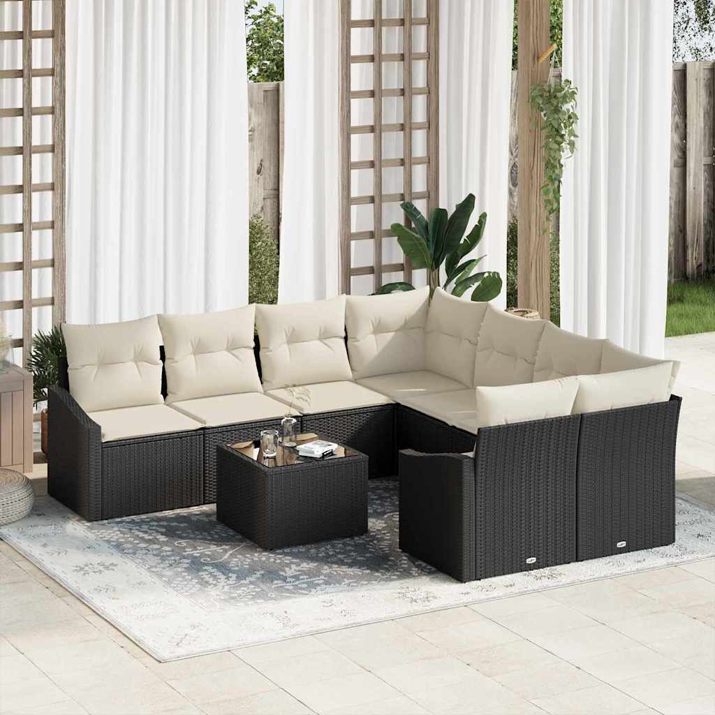 Sofa Sæt med pude med pude 9 pcs Sort og Cream polyrattan