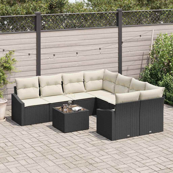 Sofa Sæt med pude med pude 9 pcs Sort og Cream polyrattan