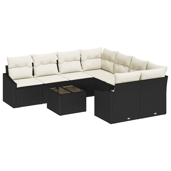 Sofa Sæt med pude med pude 9 pcs Sort og Cream polyrattan
