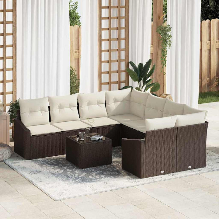 Sofa Sæt med pude med pude 9 pcs Brun og Creme polyrattan