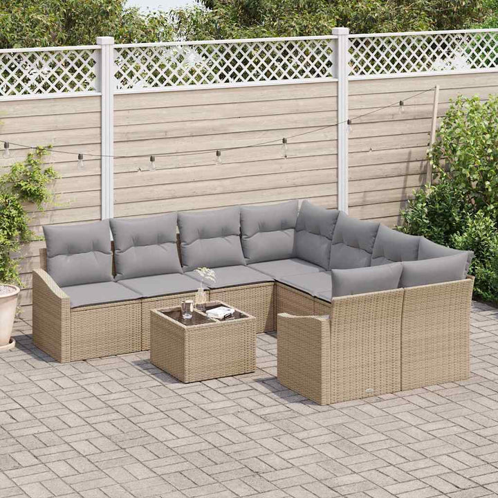 Sofa Sæt med pude med pude 9 pcs Beige og lys grå polyrattan